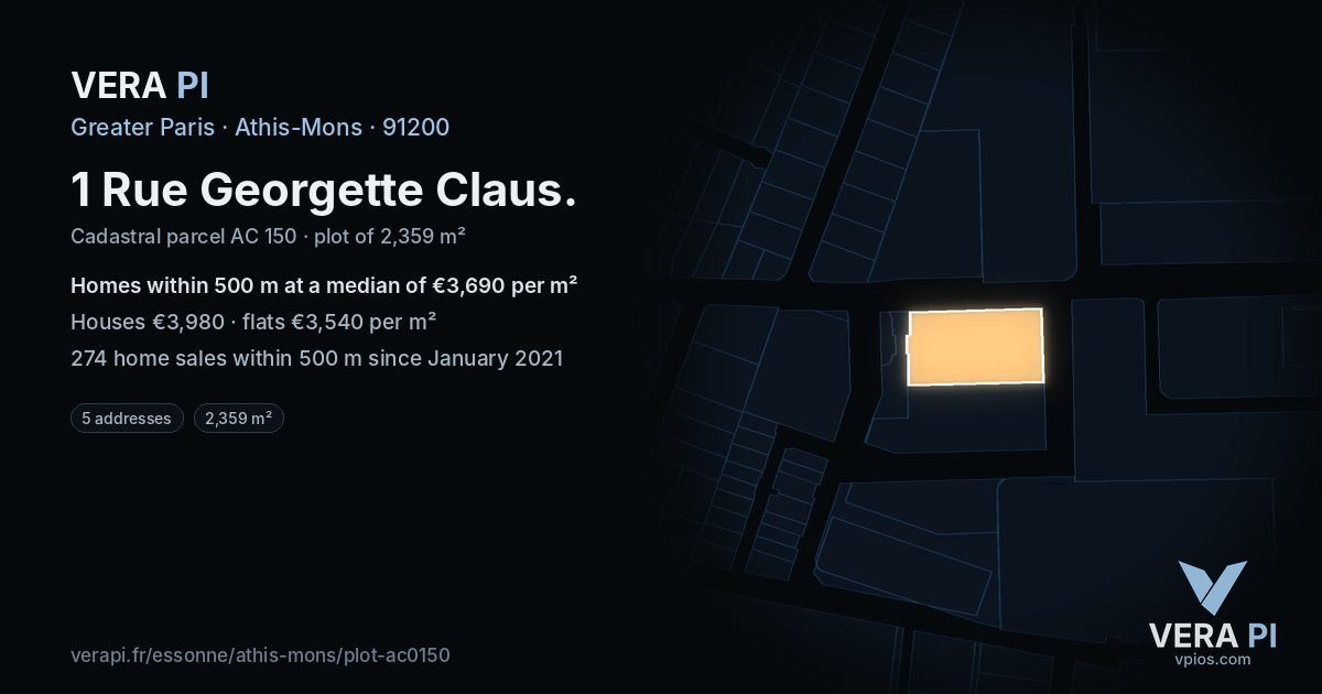 1 Rue Georgette Claus, Athis-Mons at night – the plot lit, the parcels around coloured by the prices near them