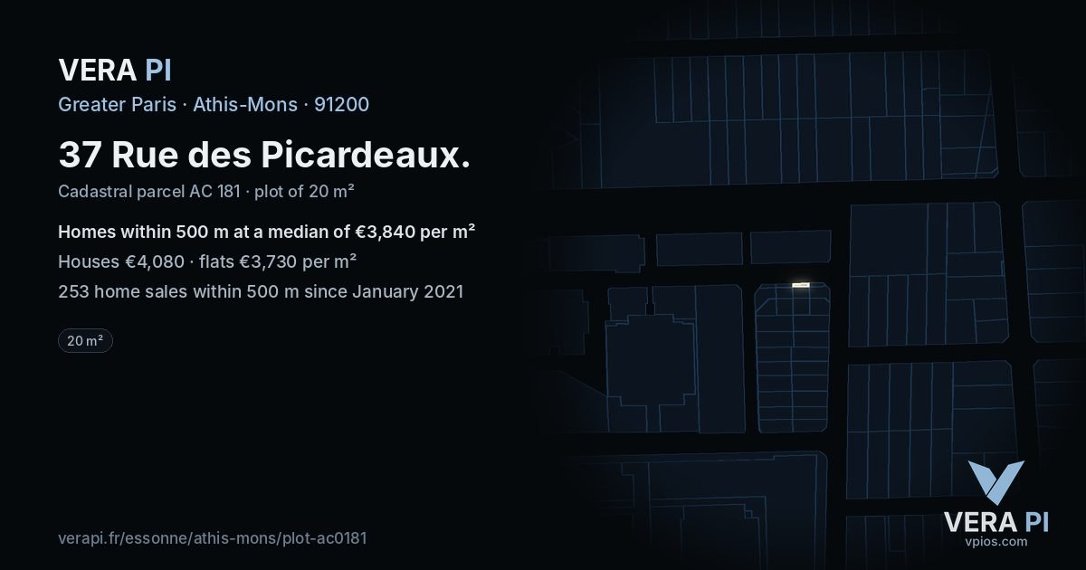 37 Rue des Picardeaux, Athis-Mons at night – the plot lit, the parcels around coloured by the prices near them