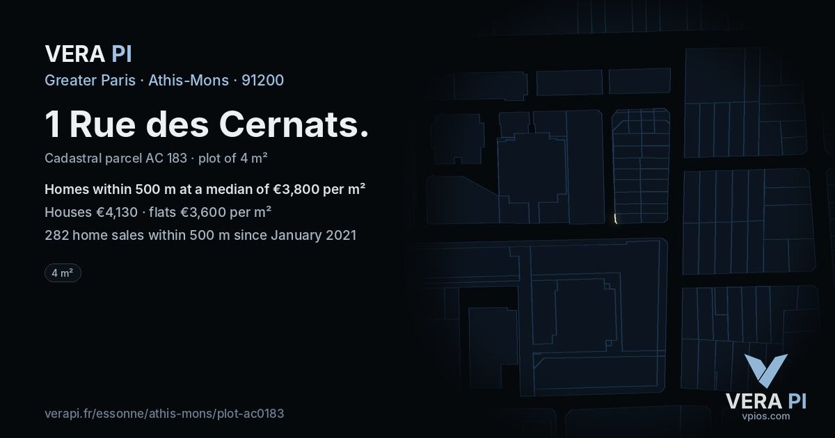 1 Rue des Cernats, Athis-Mons at night – the plot lit, the parcels around coloured by the prices near them