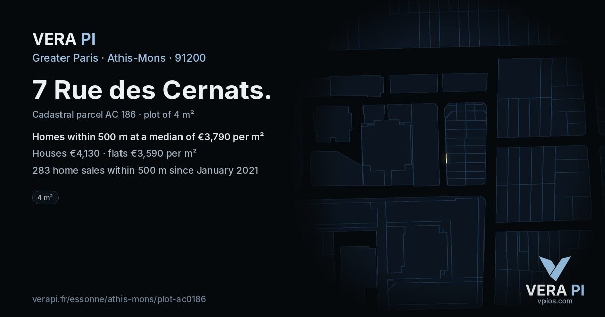 7 Rue des Cernats, Athis-Mons at night – the plot lit, the parcels around coloured by the prices near them