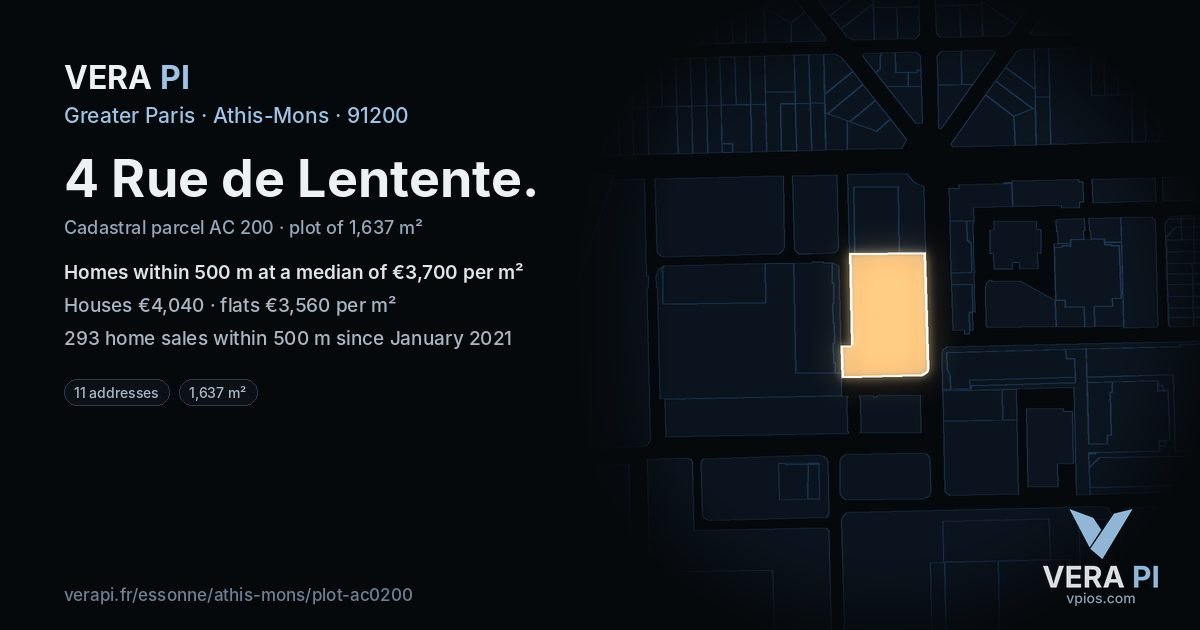 4 Rue de Lentente, Athis-Mons at night – the plot lit, the parcels around coloured by the prices near them