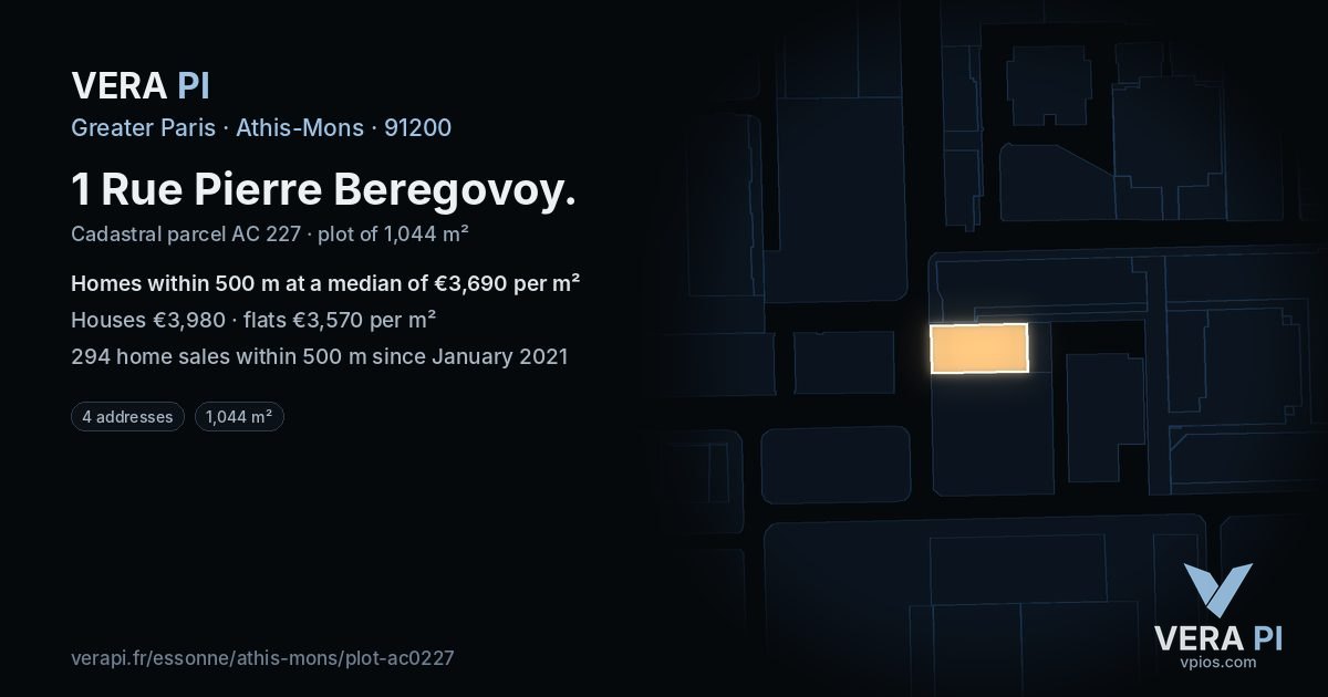 1 Rue Pierre Beregovoy, Athis-Mons at night – the plot lit, the parcels around coloured by the prices near them