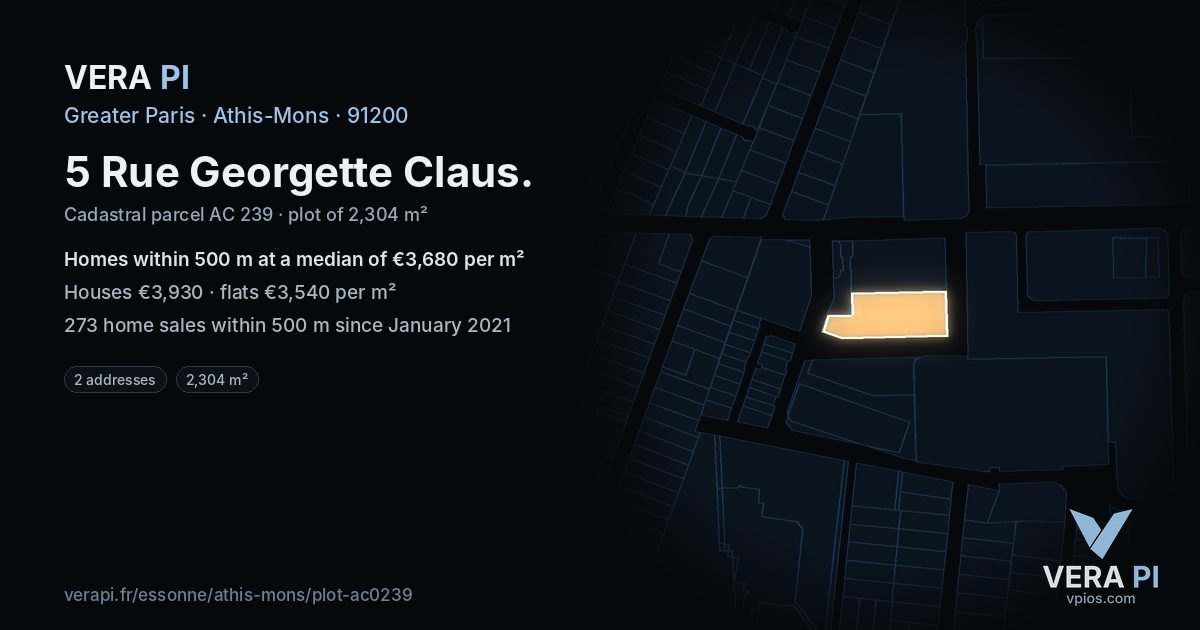 5 Rue Georgette Claus, Athis-Mons at night – the plot lit, the parcels around coloured by the prices near them