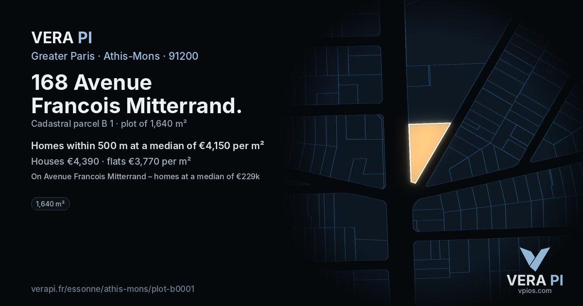 168 Avenue Francois Mitterrand, Athis-Mons at night – the plot lit, the parcels around coloured by the prices near them