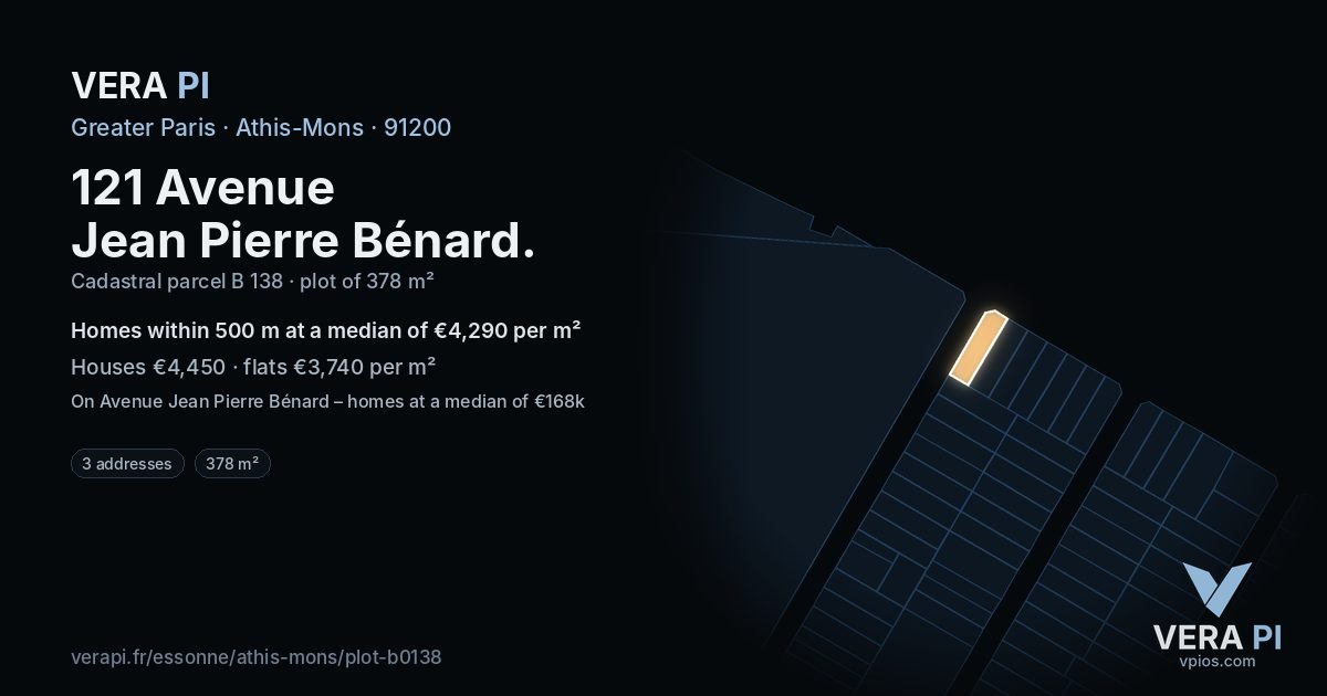 121 Avenue Jean Pierre Bénard, Athis-Mons at night – the plot lit, the parcels around coloured by the prices near them