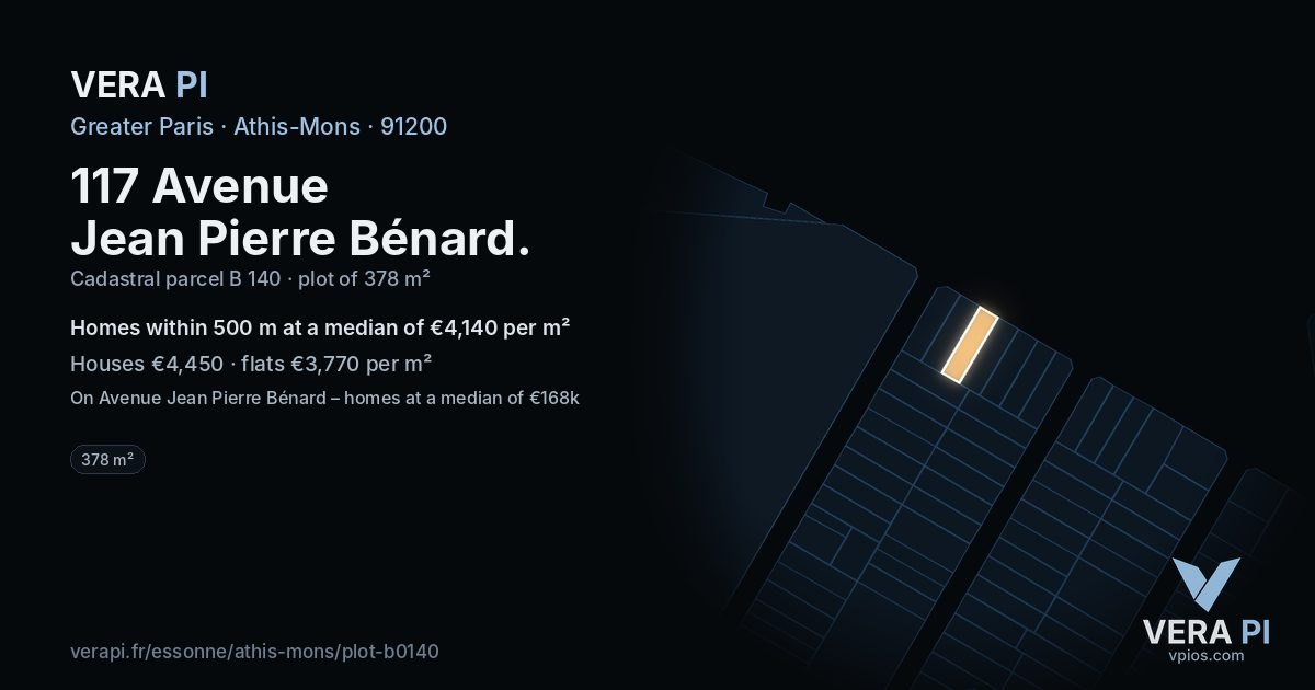 117 Avenue Jean Pierre Bénard, Athis-Mons at night – the plot lit, the parcels around coloured by the prices near them