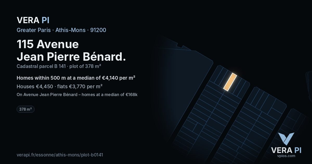 115 Avenue Jean Pierre Bénard, Athis-Mons at night – the plot lit, the parcels around coloured by the prices near them