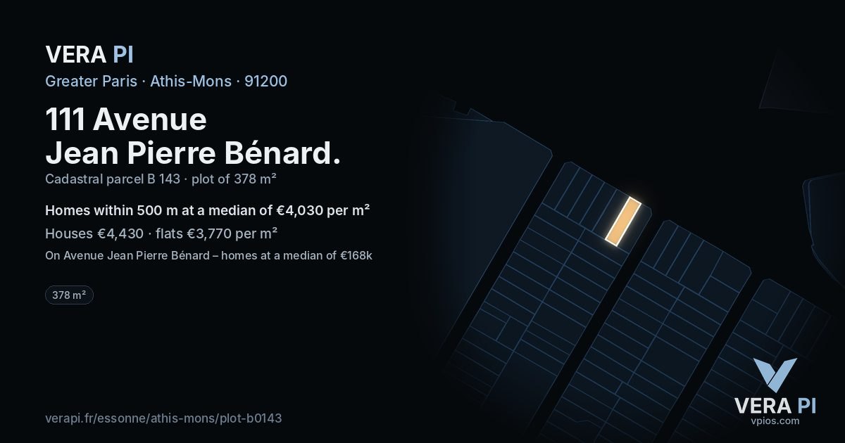 111 Avenue Jean Pierre Bénard, Athis-Mons at night – the plot lit, the parcels around coloured by the prices near them