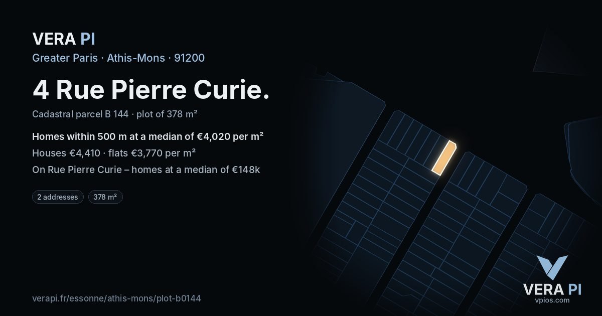 4 Rue Pierre Curie, Athis-Mons at night – the plot lit, the parcels around coloured by the prices near them
