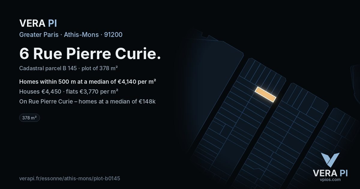 6 Rue Pierre Curie, Athis-Mons at night – the plot lit, the parcels around coloured by the prices near them