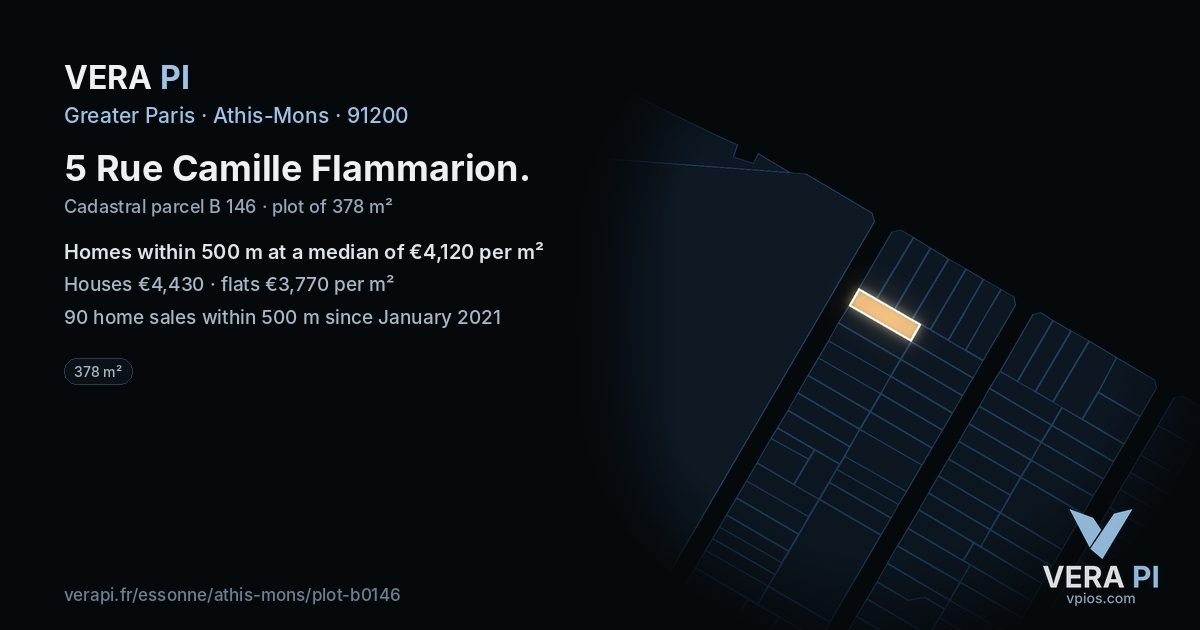 5 Rue Camille Flammarion, Athis-Mons at night – the plot lit, the parcels around coloured by the prices near them