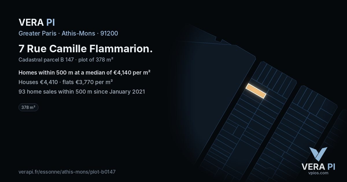 7 Rue Camille Flammarion, Athis-Mons at night – the plot lit, the parcels around coloured by the prices near them