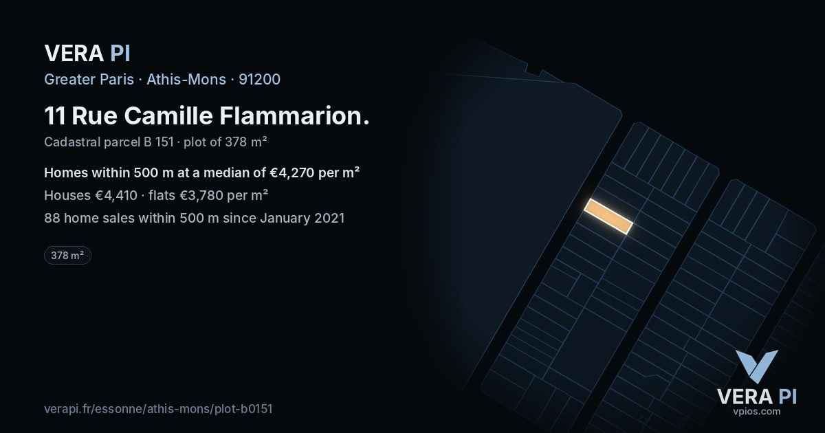 11 Rue Camille Flammarion, Athis-Mons at night – the plot lit, the parcels around coloured by the prices near them