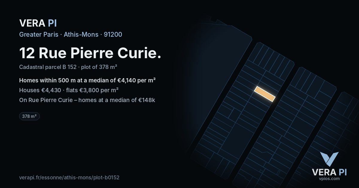 12 Rue Pierre Curie, Athis-Mons at night – the plot lit, the parcels around coloured by the prices near them