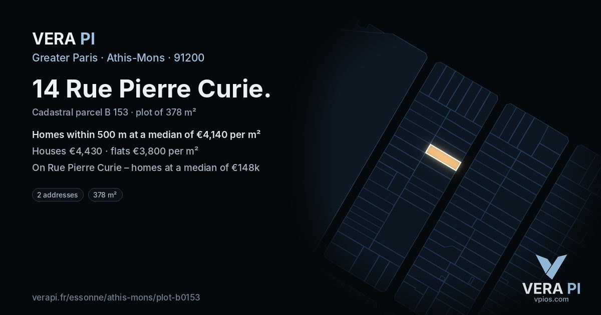 14 Rue Pierre Curie, Athis-Mons at night – the plot lit, the parcels around coloured by the prices near them