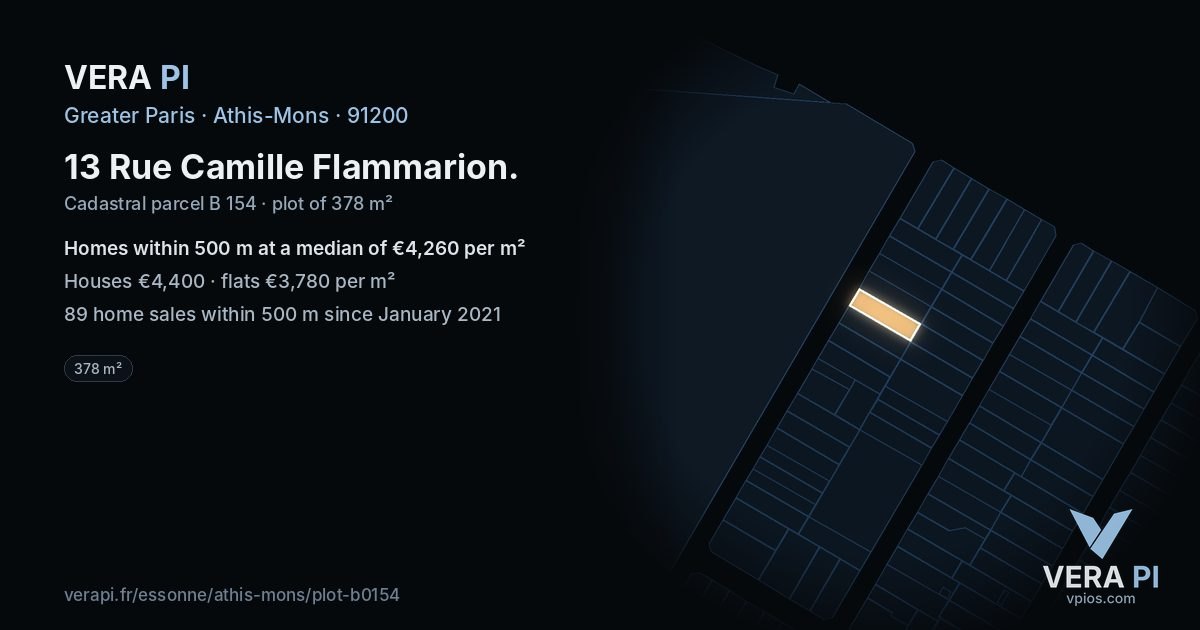 13 Rue Camille Flammarion, Athis-Mons at night – the plot lit, the parcels around coloured by the prices near them