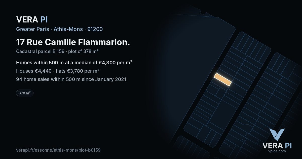17 Rue Camille Flammarion, Athis-Mons at night – the plot lit, the parcels around coloured by the prices near them