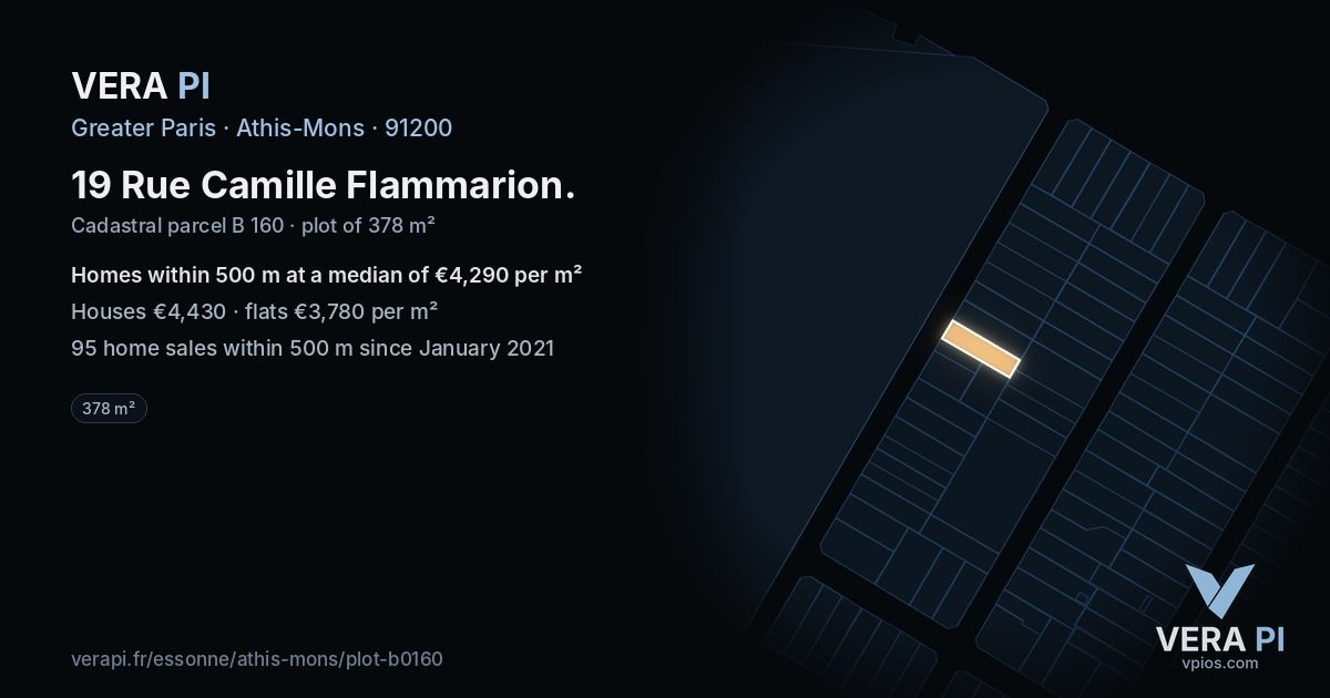 19 Rue Camille Flammarion, Athis-Mons at night – the plot lit, the parcels around coloured by the prices near them