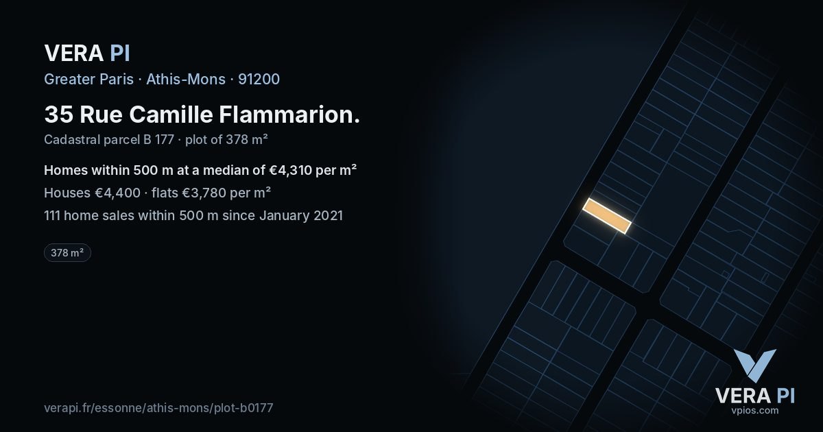35 Rue Camille Flammarion, Athis-Mons at night – the plot lit, the parcels around coloured by the prices near them