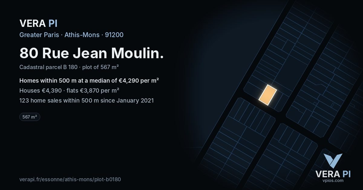 80 Rue Jean Moulin, Athis-Mons at night – the plot lit, the parcels around coloured by the prices near them