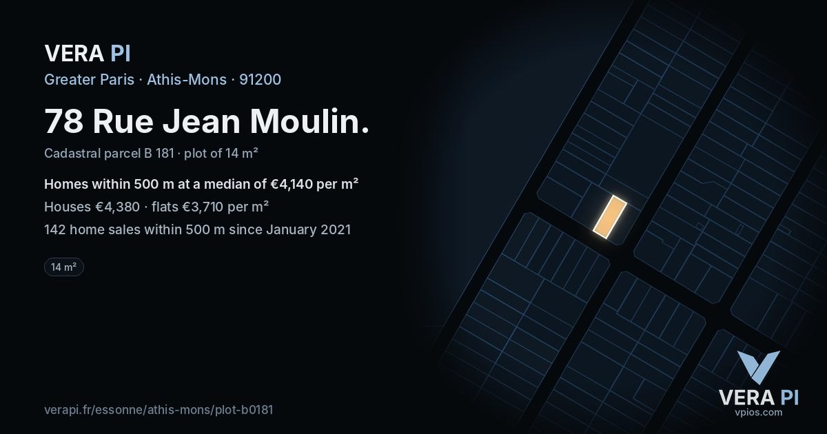 78 Rue Jean Moulin, Athis-Mons at night – the plot lit, the parcels around coloured by the prices near them