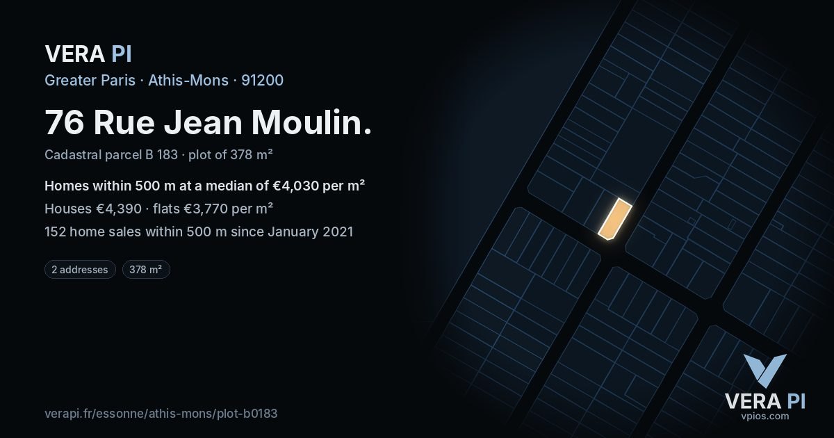 76 Rue Jean Moulin, Athis-Mons at night – the plot lit, the parcels around coloured by the prices near them