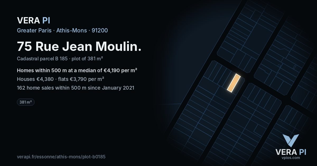 75 Rue Jean Moulin, Athis-Mons at night – the plot lit, the parcels around coloured by the prices near them