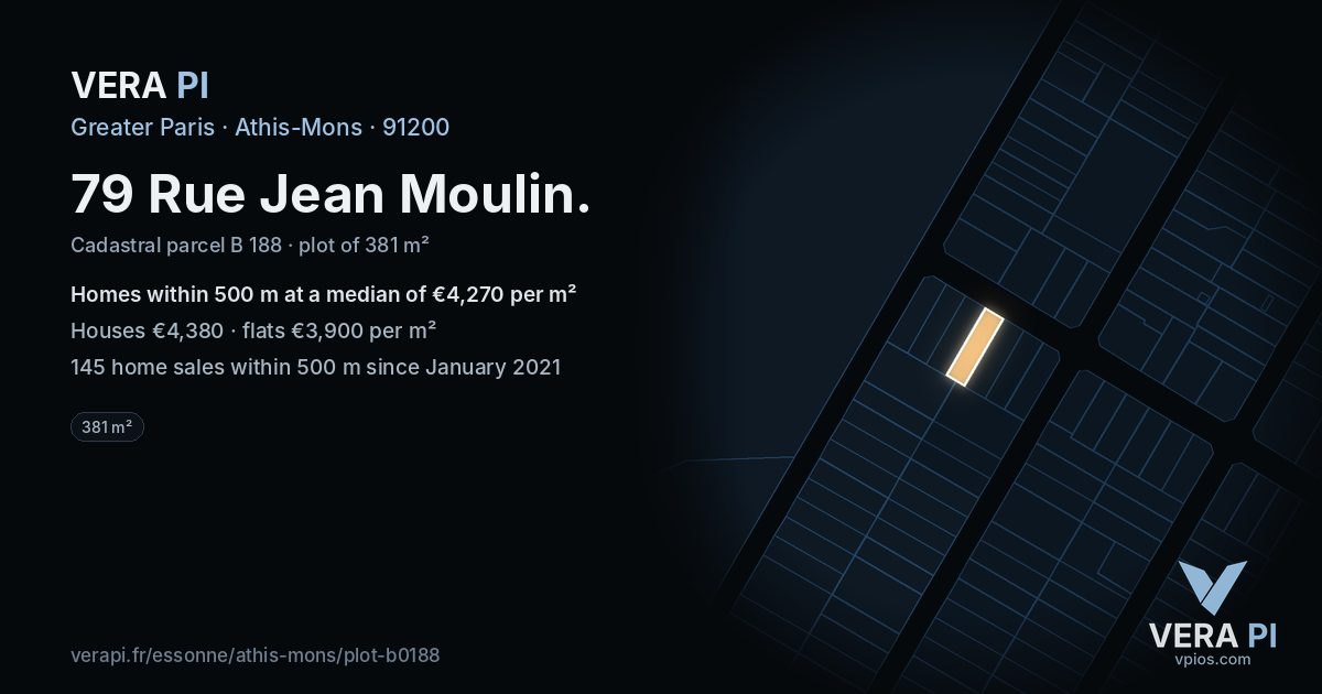 79 Rue Jean Moulin, Athis-Mons at night – the plot lit, the parcels around coloured by the prices near them
