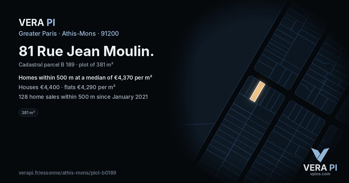 81 Rue Jean Moulin, Athis-Mons at night – the plot lit, the parcels around coloured by the prices near them