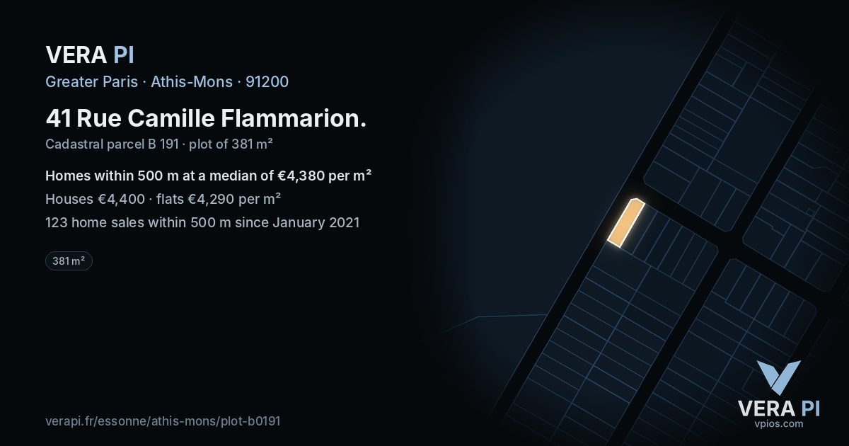 41 Rue Camille Flammarion, Athis-Mons at night – the plot lit, the parcels around coloured by the prices near them