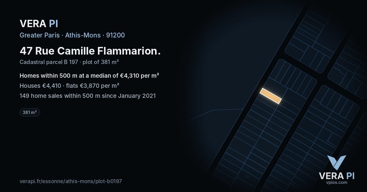 47 Rue Camille Flammarion, Athis-Mons at night – the plot lit, the parcels around coloured by the prices near them