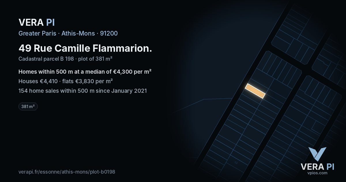 49 Rue Camille Flammarion, Athis-Mons at night – the plot lit, the parcels around coloured by the prices near them