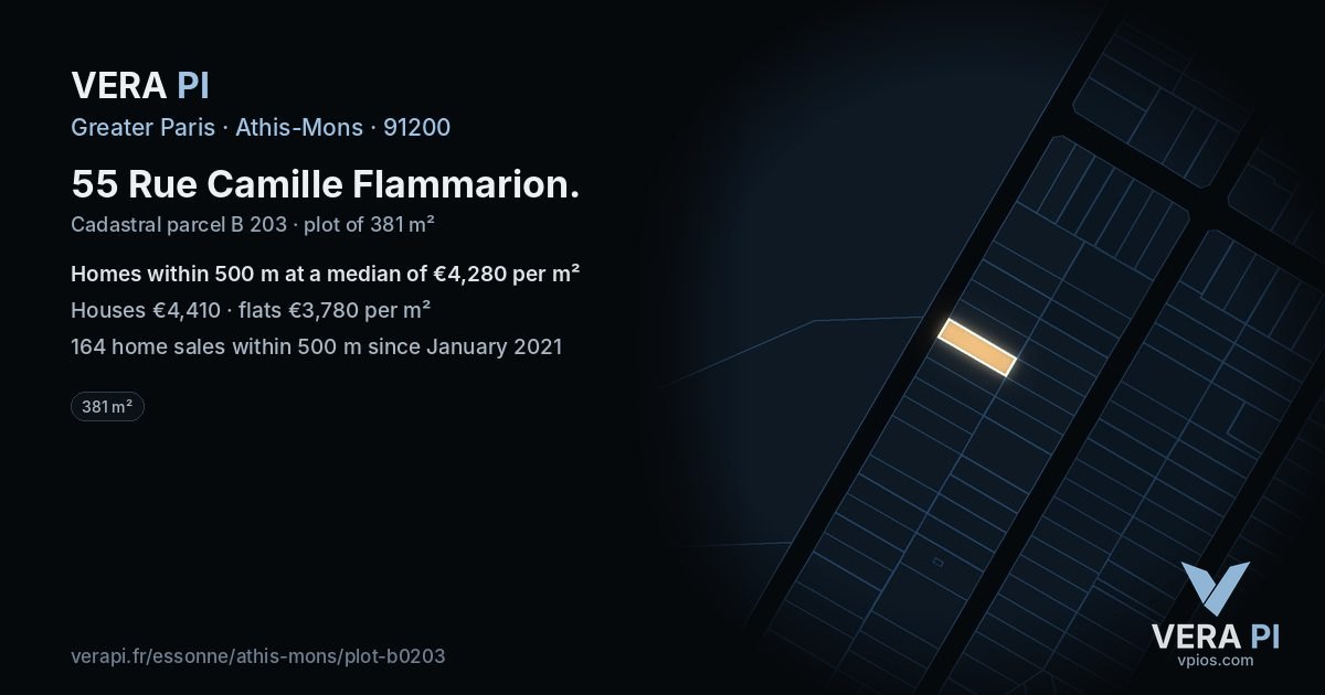 55 Rue Camille Flammarion, Athis-Mons at night – the plot lit, the parcels around coloured by the prices near them