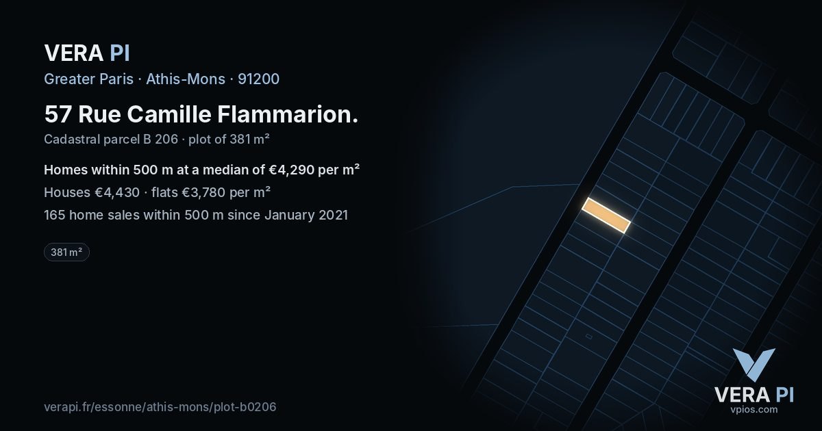 57 Rue Camille Flammarion, Athis-Mons at night – the plot lit, the parcels around coloured by the prices near them