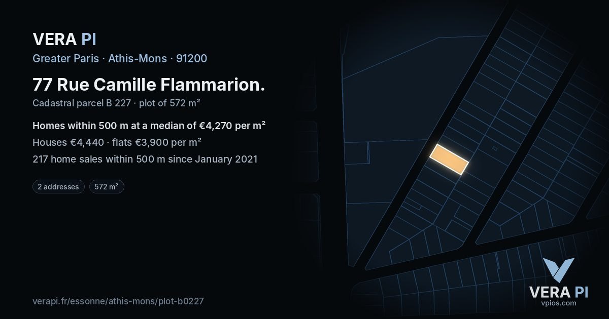 77 Rue Camille Flammarion, Athis-Mons at night – the plot lit, the parcels around coloured by the prices near them