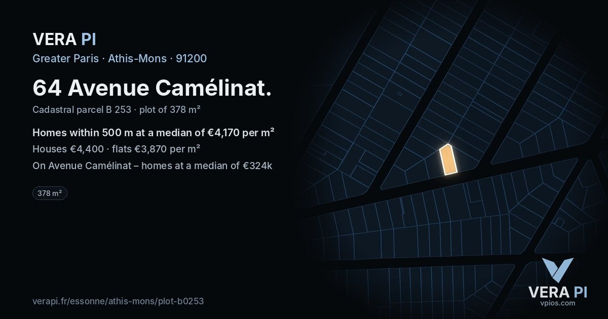 64 Avenue Camélinat, Athis-Mons at night – the plot lit, the parcels around coloured by the prices near them