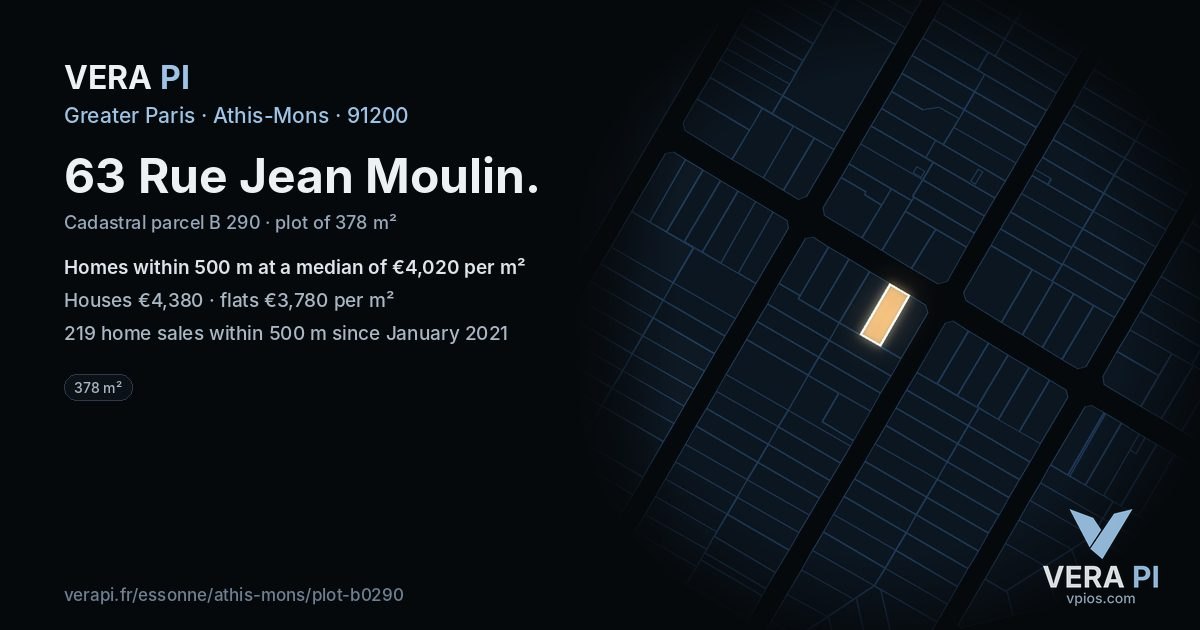 63 Rue Jean Moulin, Athis-Mons at night – the plot lit, the parcels around coloured by the prices near them