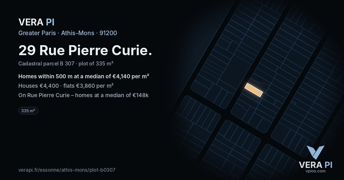 29 Rue Pierre Curie, Athis-Mons at night – the plot lit, the parcels around coloured by the prices near them