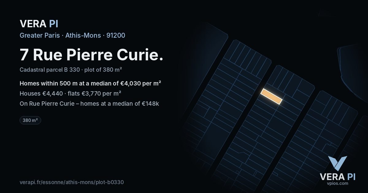 7 Rue Pierre Curie, Athis-Mons at night – the plot lit, the parcels around coloured by the prices near them