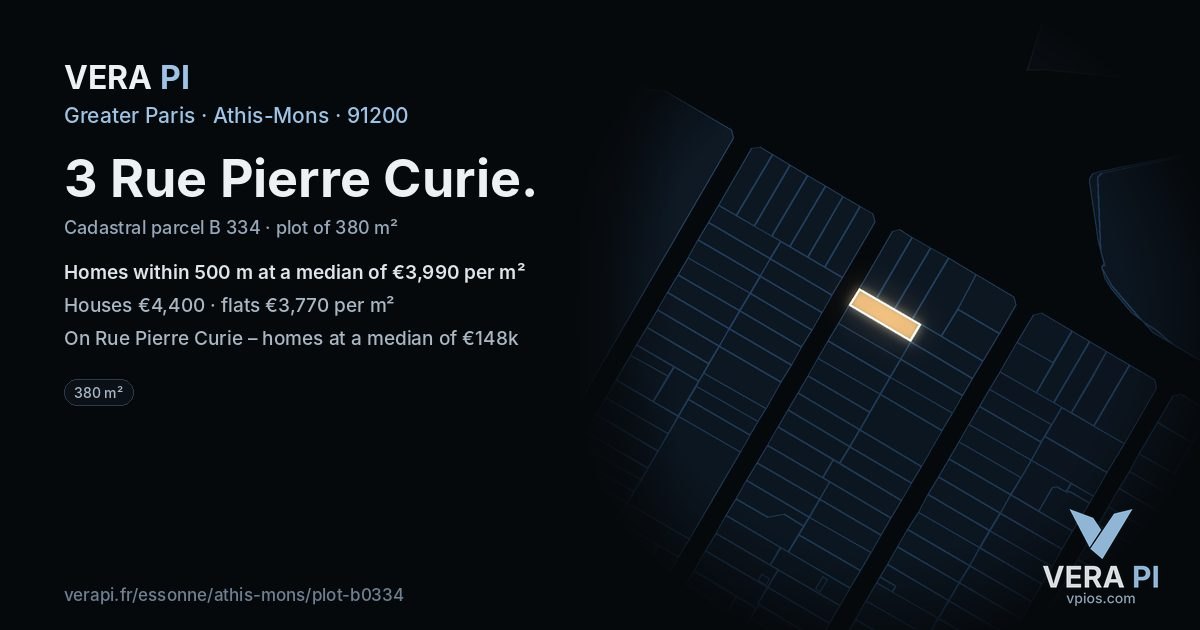 3 Rue Pierre Curie, Athis-Mons at night – the plot lit, the parcels around coloured by the prices near them
