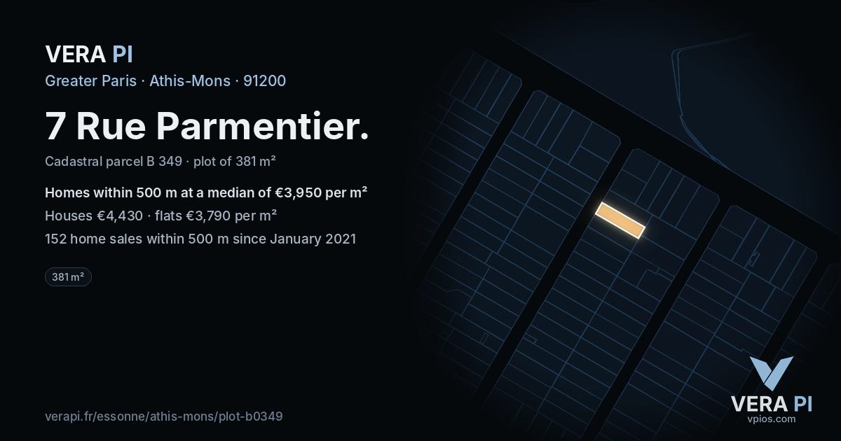 7 Rue Parmentier, Athis-Mons at night – the plot lit, the parcels around coloured by the prices near them
