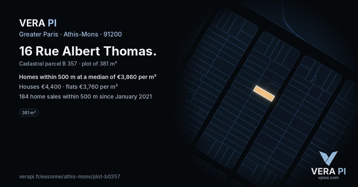 16 Rue Albert Thomas, Athis-Mons at night – the plot lit, the parcels around coloured by the prices near them