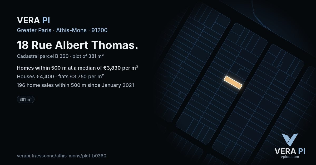 18 Rue Albert Thomas, Athis-Mons at night – the plot lit, the parcels around coloured by the prices near them