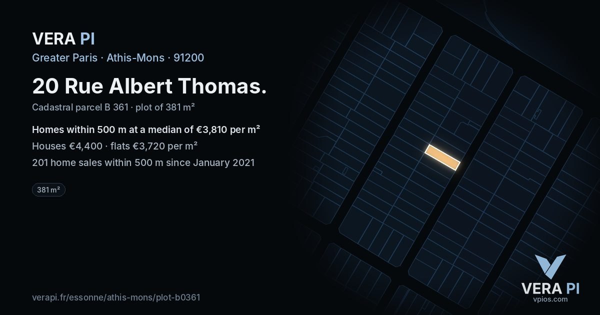20 Rue Albert Thomas, Athis-Mons at night – the plot lit, the parcels around coloured by the prices near them