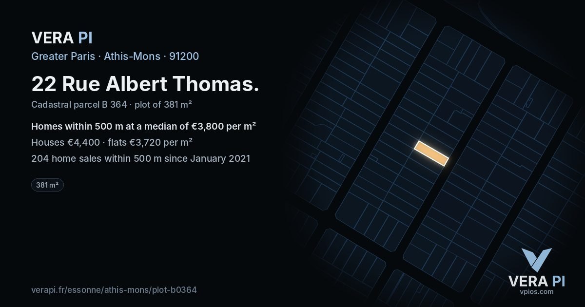 22 Rue Albert Thomas, Athis-Mons at night – the plot lit, the parcels around coloured by the prices near them