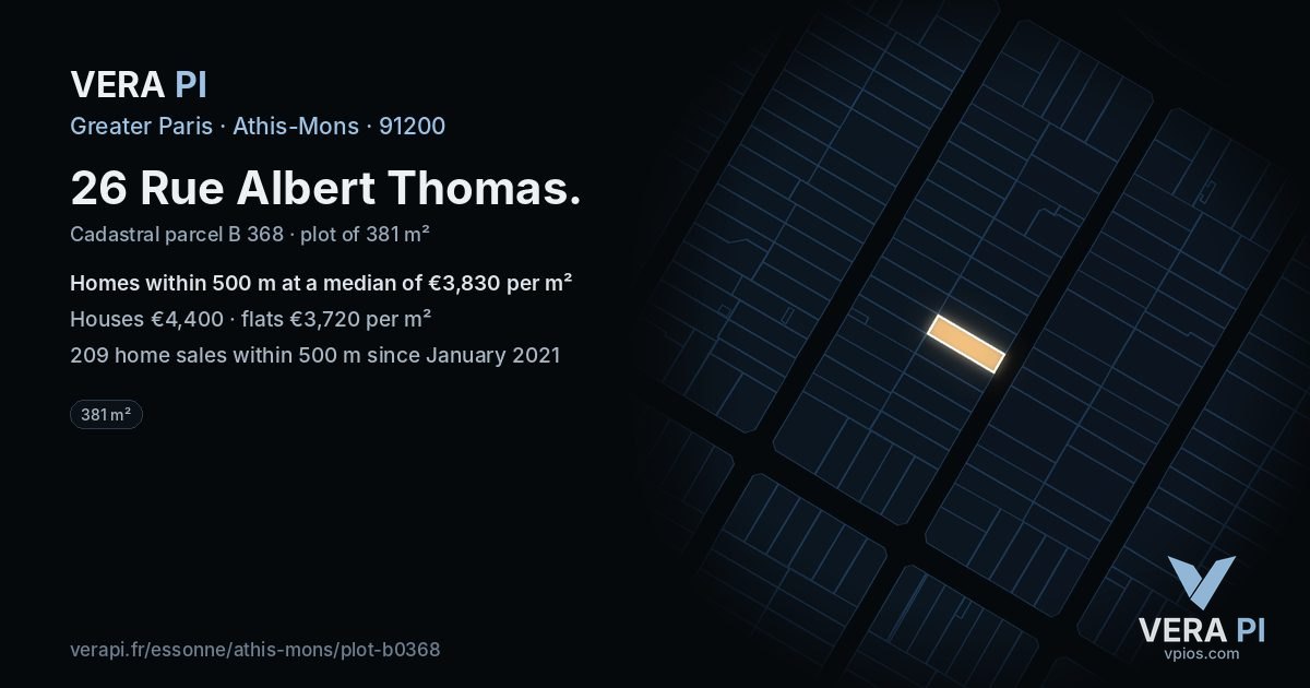 26 Rue Albert Thomas, Athis-Mons at night – the plot lit, the parcels around coloured by the prices near them