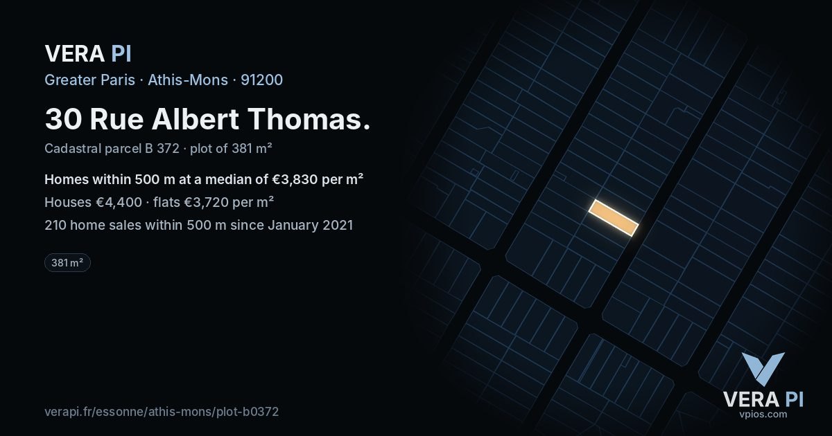 30 Rue Albert Thomas, Athis-Mons at night – the plot lit, the parcels around coloured by the prices near them