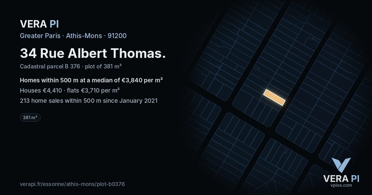 34 Rue Albert Thomas, Athis-Mons at night – the plot lit, the parcels around coloured by the prices near them
