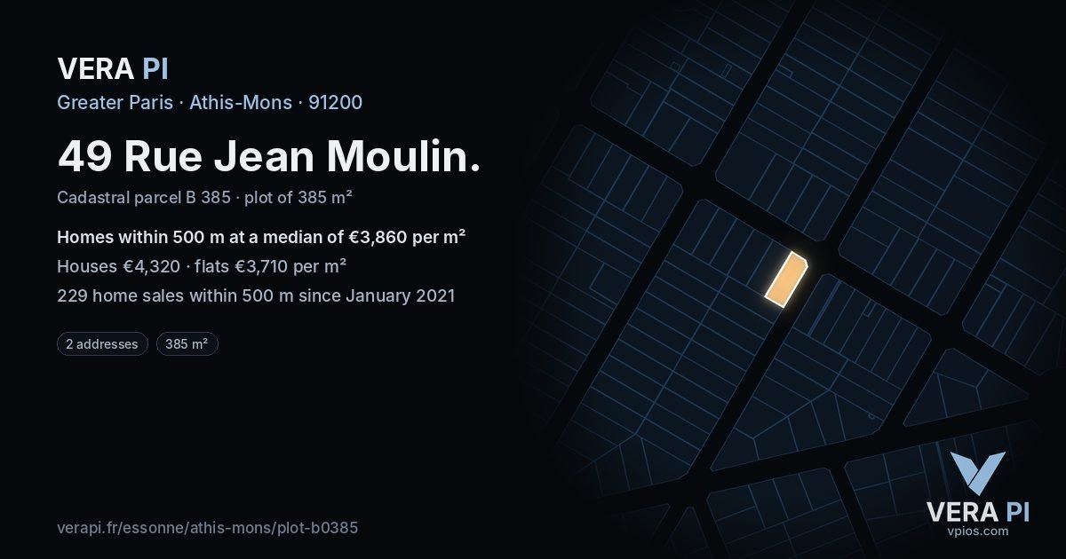 49 Rue Jean Moulin, Athis-Mons at night – the plot lit, the parcels around coloured by the prices near them
