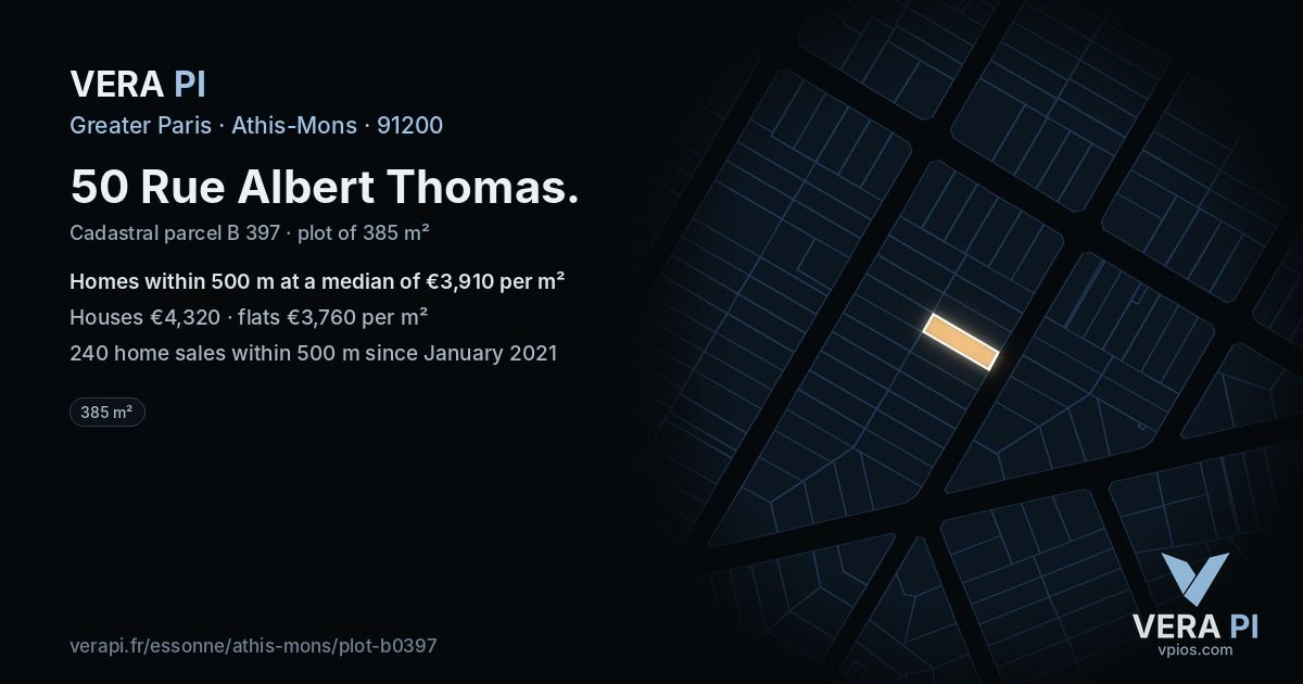 50 Rue Albert Thomas, Athis-Mons at night – the plot lit, the parcels around coloured by the prices near them